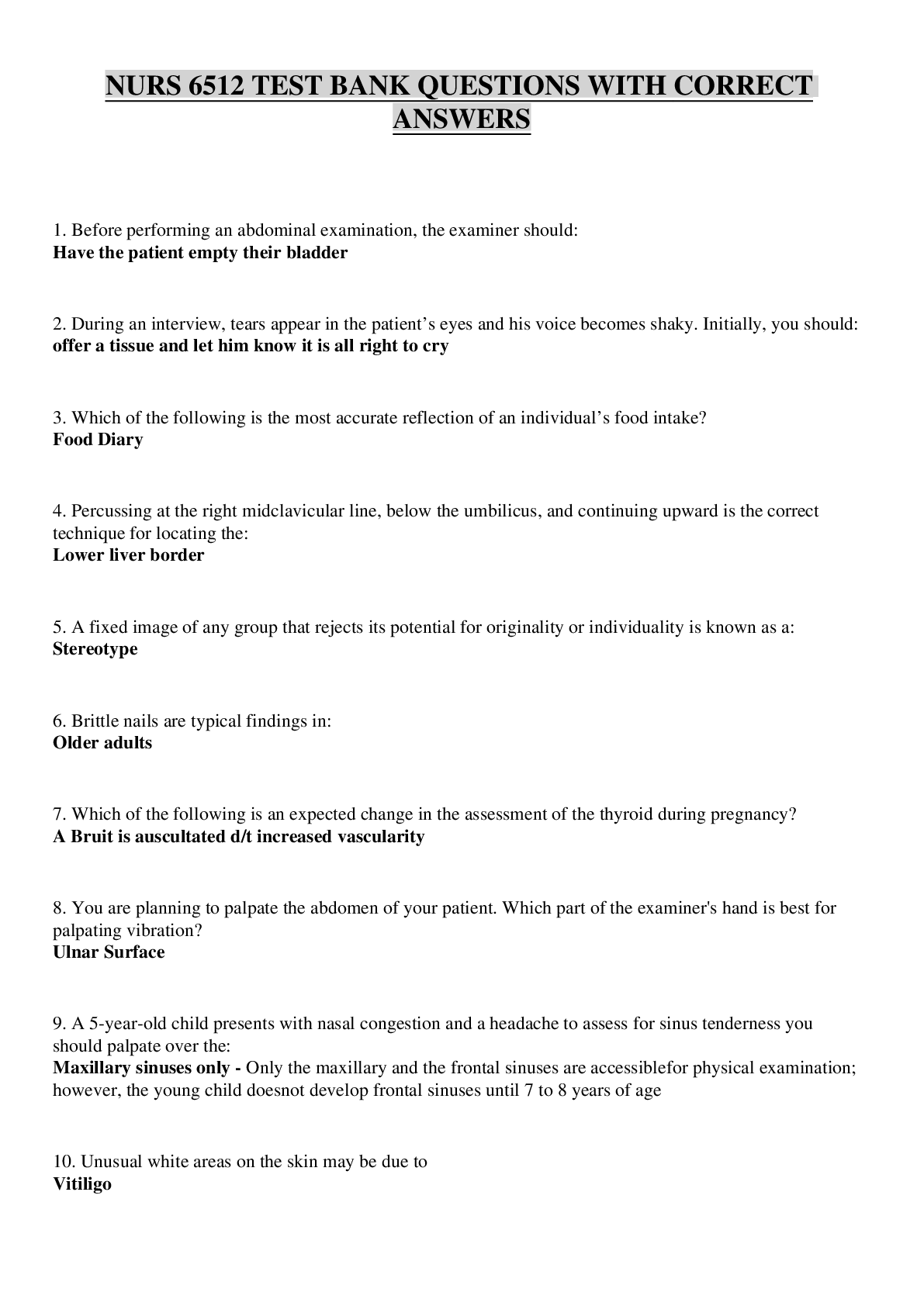 Preview image for NURS 6512 Midterm Test Bank Questions with Answers